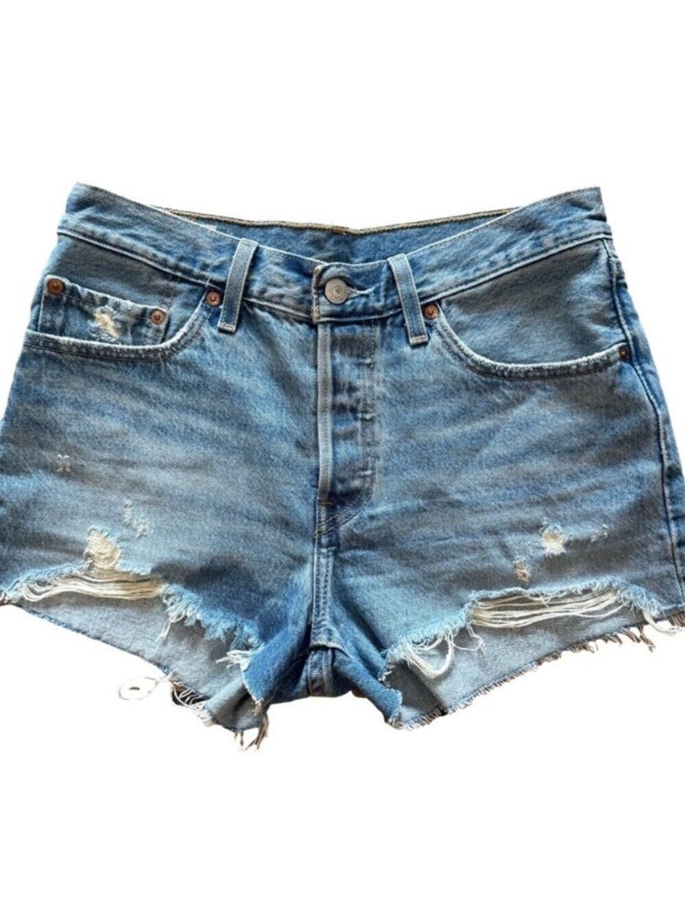 LEVI’S❤️ 501 Women’s High-Rise Distressed Denim Shorts 👖👟💃 Size 27 - Picture 2 of 15